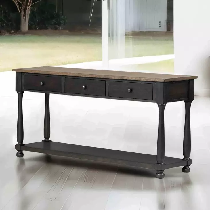 Neue Mills Weathered Black and Brown Rectangular Sofa Table