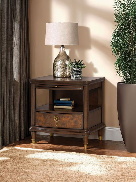 Westerham Dark Cherry Rectangular End Table with Pull Out Tray and LED
