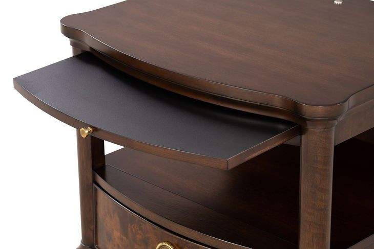 Westerham Dark Cherry Rectangular End Table with Pull Out Tray and LED