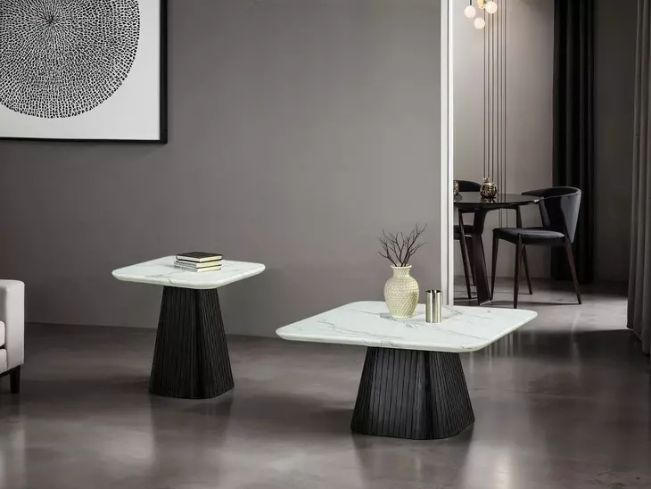Sindal Black and White Square Marble Top Cocktail Table