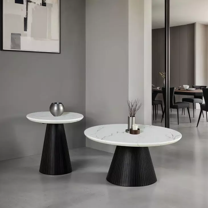 Sindal Black and White Round Marble Top End Table