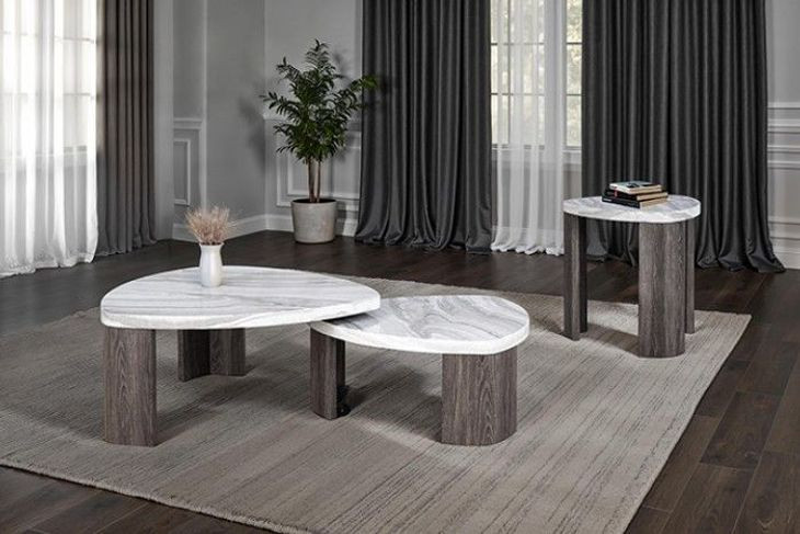 Levis Gray and White Triangular Nesting Cocktail Table with Casters