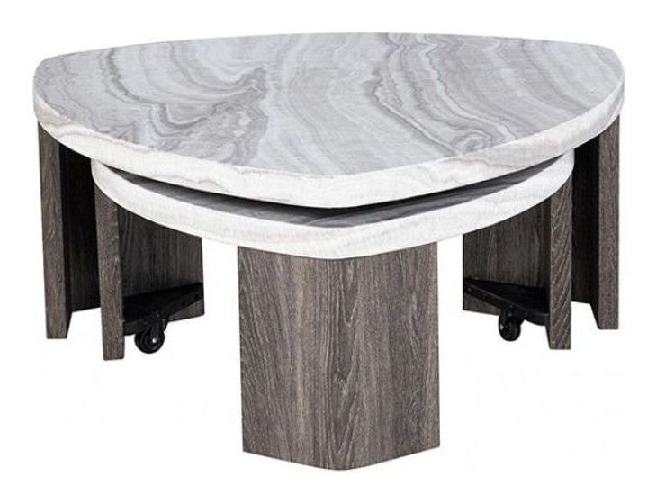 Levis Gray and White Triangular Nesting Cocktail Table with Casters