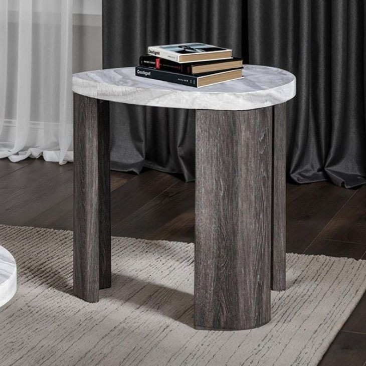 Levis White and Gray Triangular End Table with Casters
