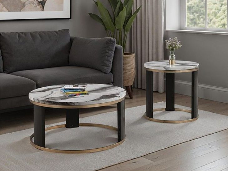 Bogor Black and White Round End Table
