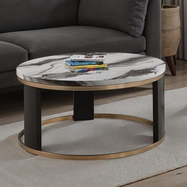 Bogor White and Black Round Cocktail Table