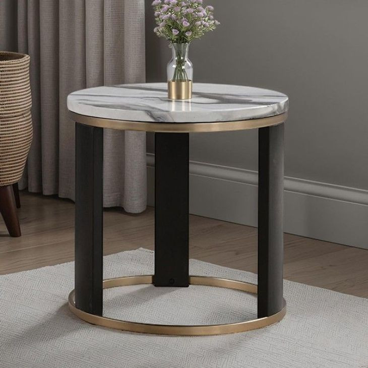 Bogor Black and White Round End Table