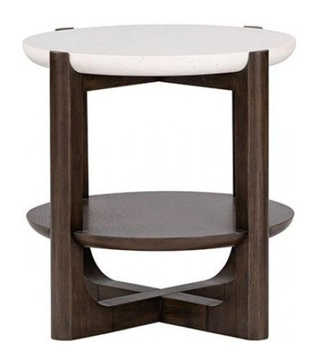 Vellara Dark Walnut and White Round Quartz Stone Top End Table