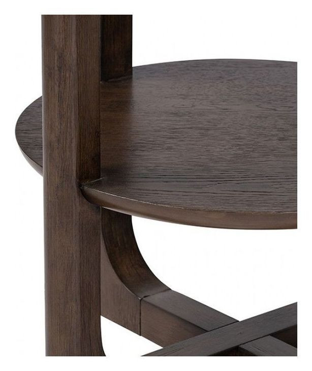 Vellara Dark Walnut and White Round Quartz Stone Top End Table