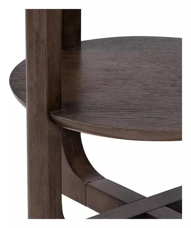 Vellara Dark Walnut and White Round Quartz Stone Top End Table