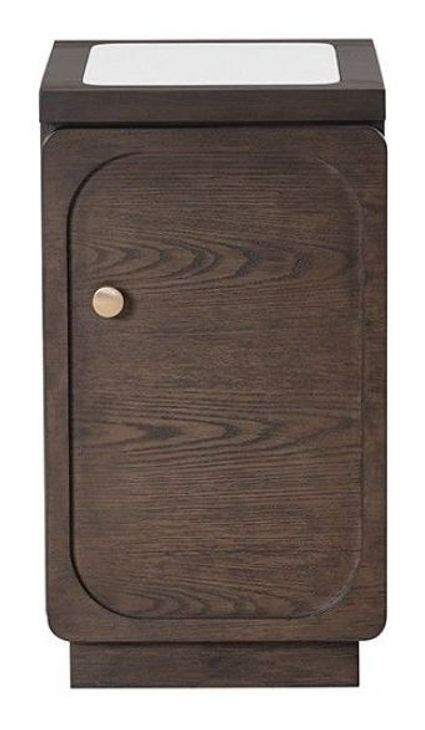 Vellara Dark Walnut and White Rectangular Quartz Stone Top Chairside Table with USB Charging