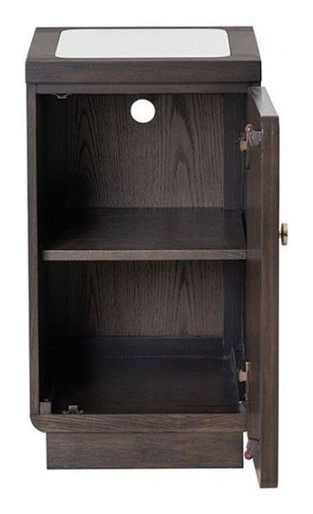 Vellara Dark Walnut and White Rectangular Quartz Stone Top Chairside Table with USB Charging