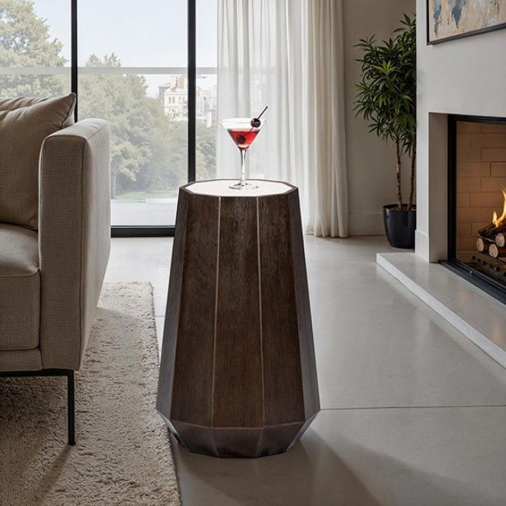 Vellara Dark Walnut and White Round Quartz Stone Top Martini Table