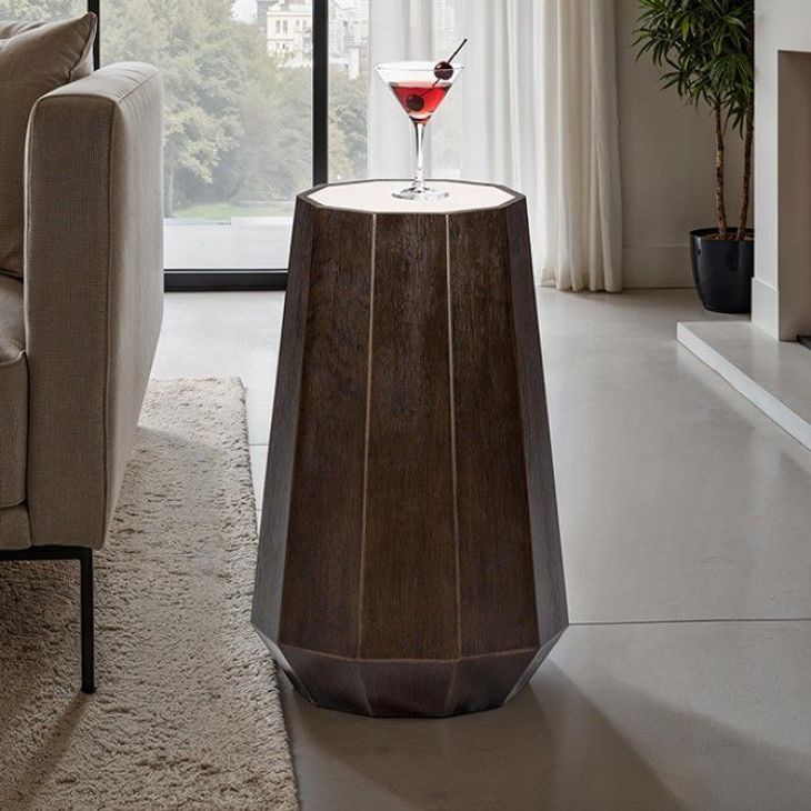 Vellara Dark Walnut and White Round Quartz Stone Top Martini Table