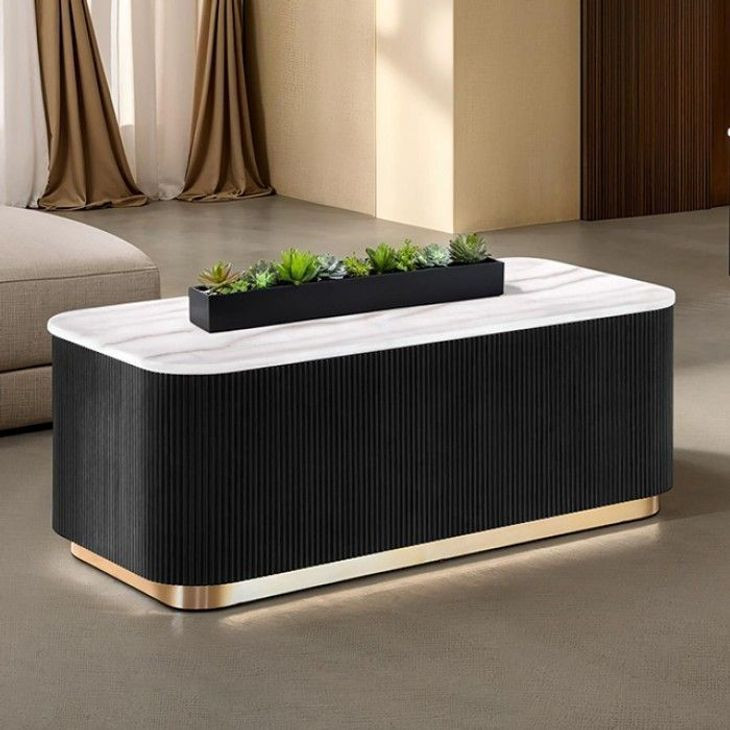 Virden Black and White Rectangular Marble Top Cocktail Table
