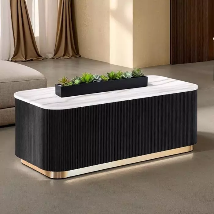 Virden Black and White Rectangular Marble Top Cocktail Table