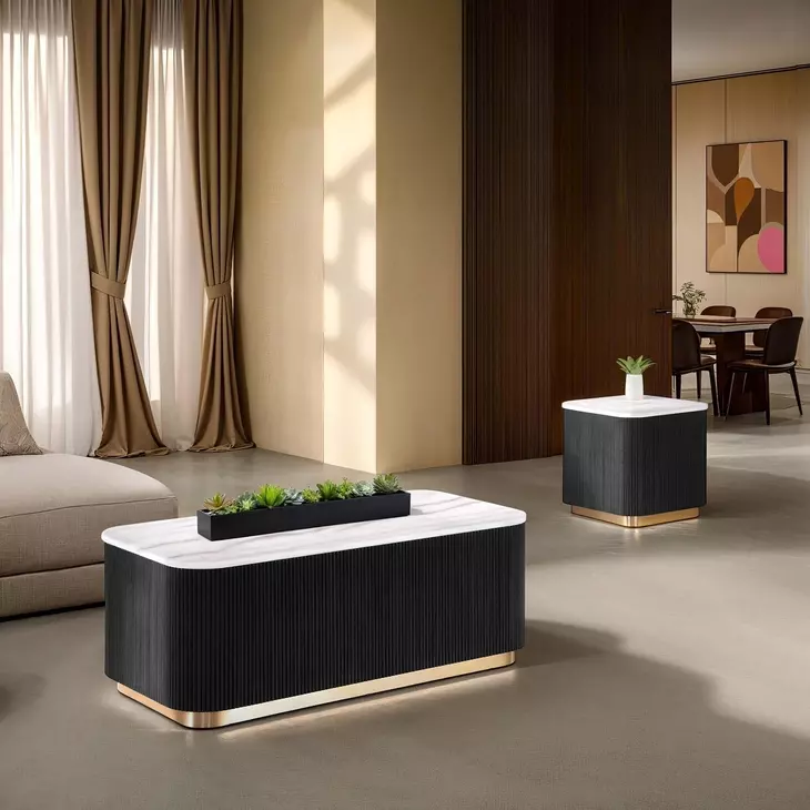 Virden Black and White Rectangular Marble Top Cocktail Table