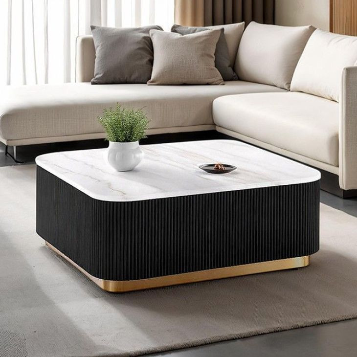 Virden Black and White Square Marble Top Cocktail Table