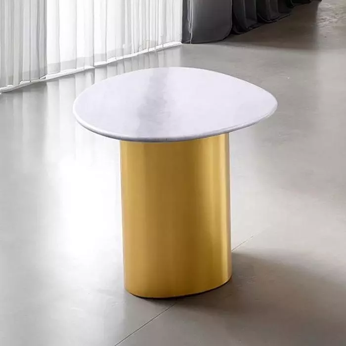 Northwich Matte Gold and White Oval Sintered Stone Top Side Table