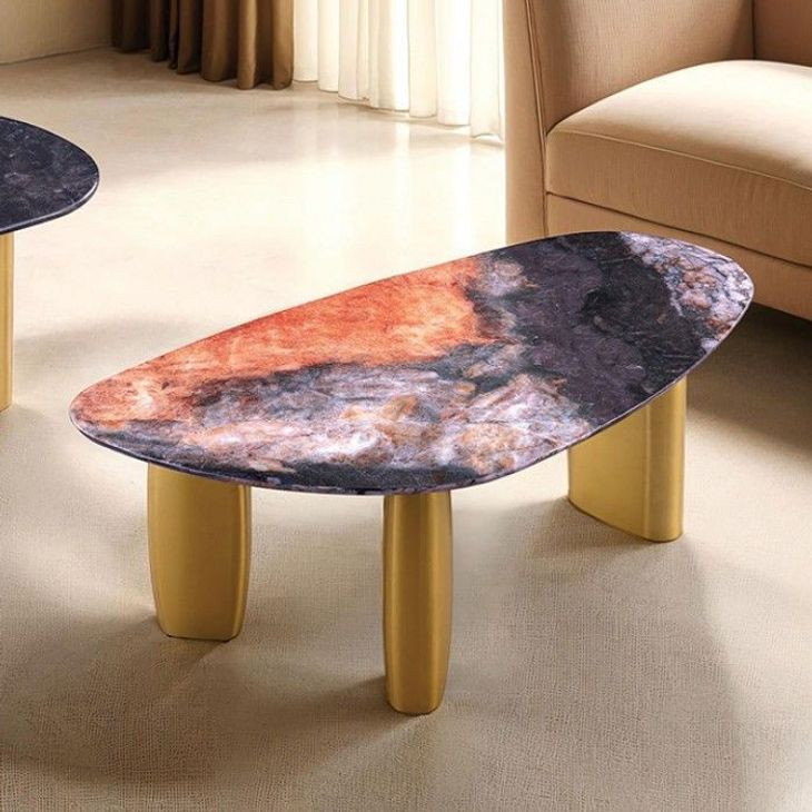 Northwich Black and Matte Gold Rectangular Sintered Stone Top Occasional Table Set