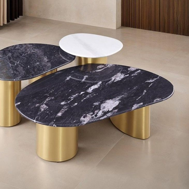 Northwich Black and Matte Gold Oval Sintered Stone Top Occasional Table Set