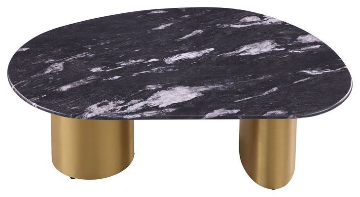 Northwich Black and Matte Gold Oval Sintered Stone Top Cocktail Table