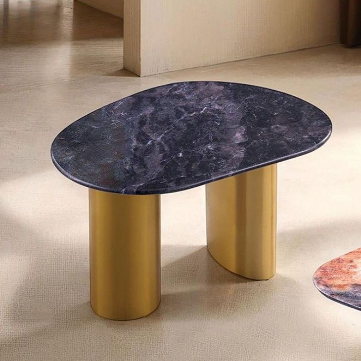Northwich Black and Matte Gold Rectangular Sintered Stone Top Occasional Table Set