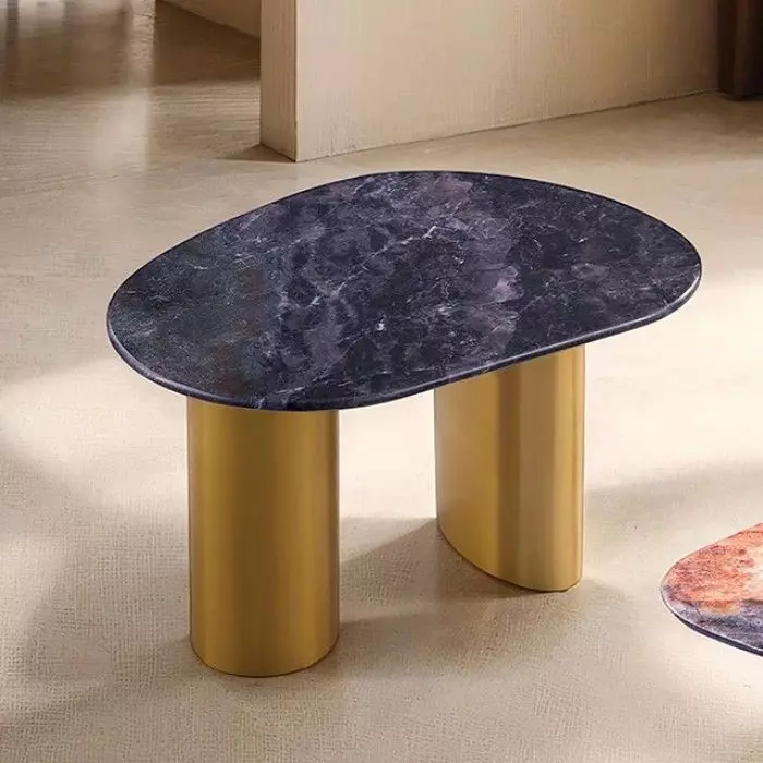 Northwich Black and Matte Gold Oval Sintered Stone Top Occasional Table Set