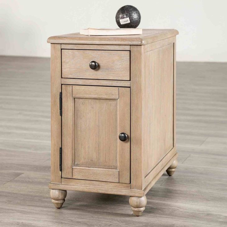 Chesapeake Light White Wash Rectangular Side Table with USB Charging