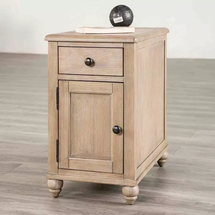 Chesapeake Light White Wash Rectangular Side Table with USB Charging