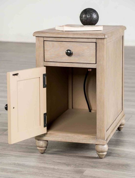 Chesapeake Light White Wash Rectangular Side Table with USB Charging