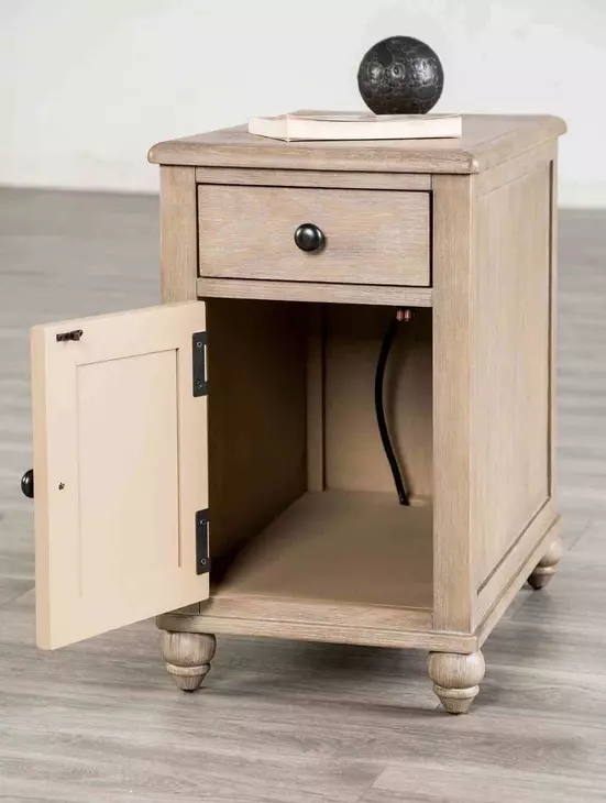 Chesapeake Light White Wash Rectangular Side Table with USB Charging