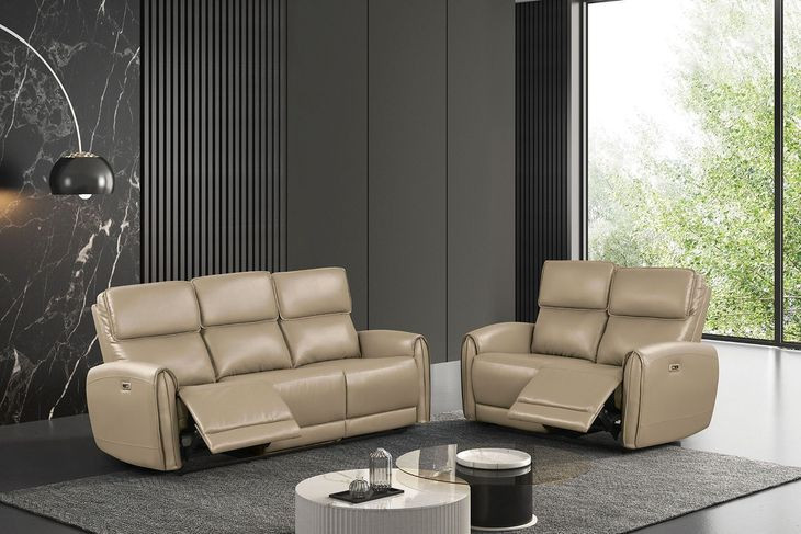 Schlieren Beige Power Reclining Living Room Set with USB Charging