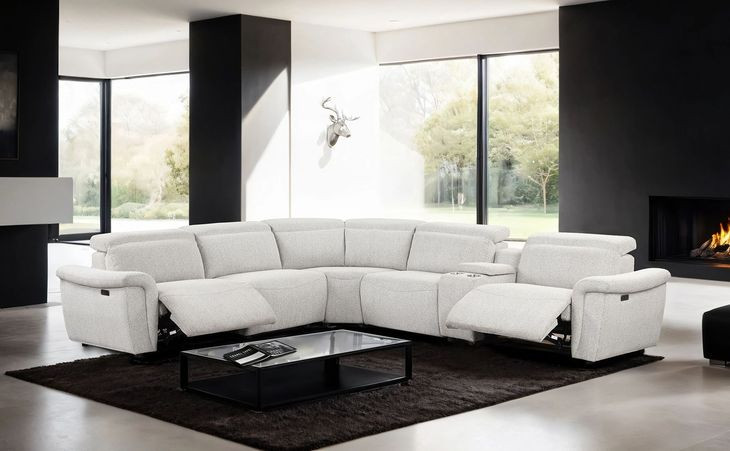 Hieronimus Light Gray 115" Power Reclining Sectional with Adjustable Headrest and USB Charging