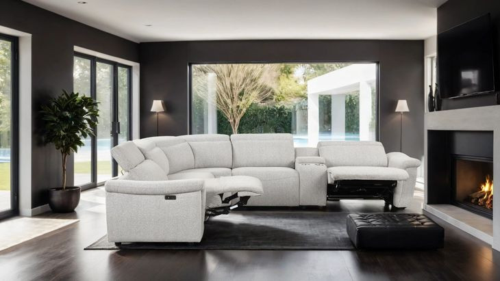 Hieronimus Light Gray 115" Power Reclining Sectional with Adjustable Headrest and USB Charging