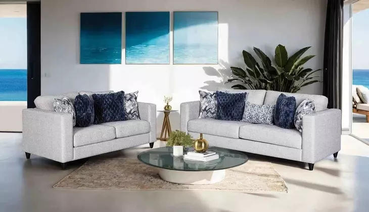 Harlow Light Gray and Blue Upholstered Accent Chair with Pillow