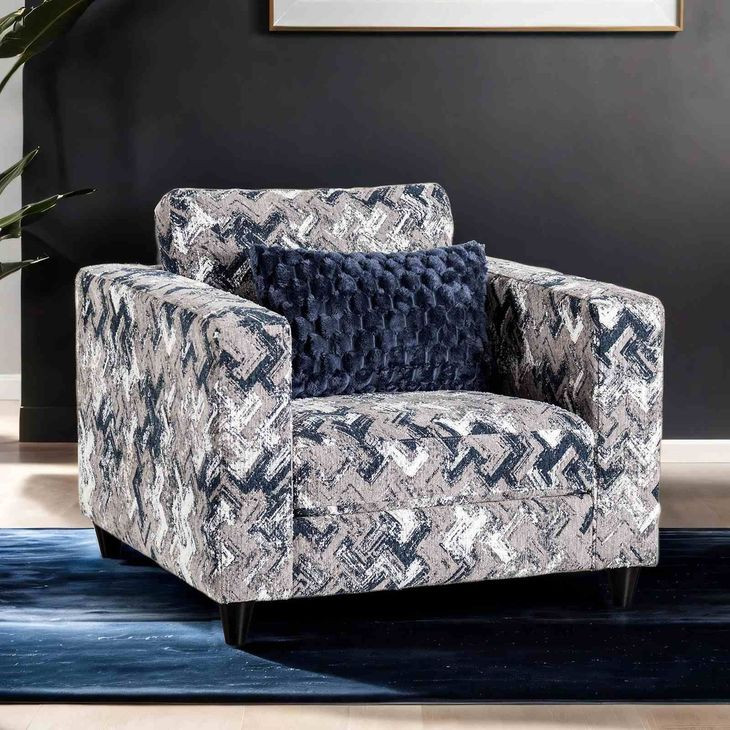 Harlow Light Gray and Blue Upholstered Accent Chair with Pillow