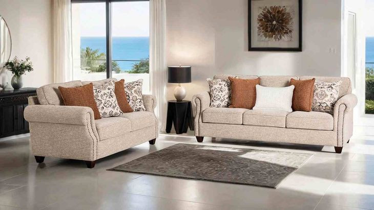 Buckhurst Taupe Living Room Set with Nailhead Trim