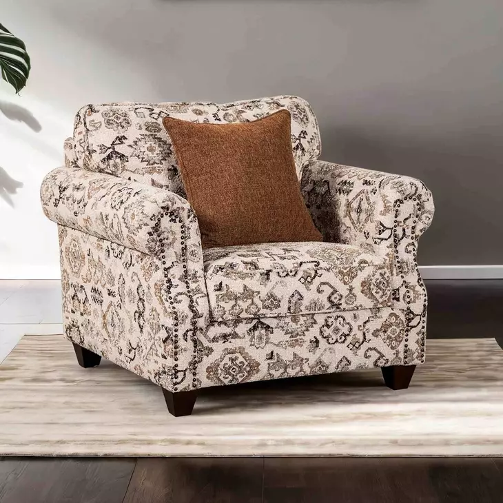 Buckhurst Taupe Upholstered Accent Chair with Nailhead Trim and Pillow