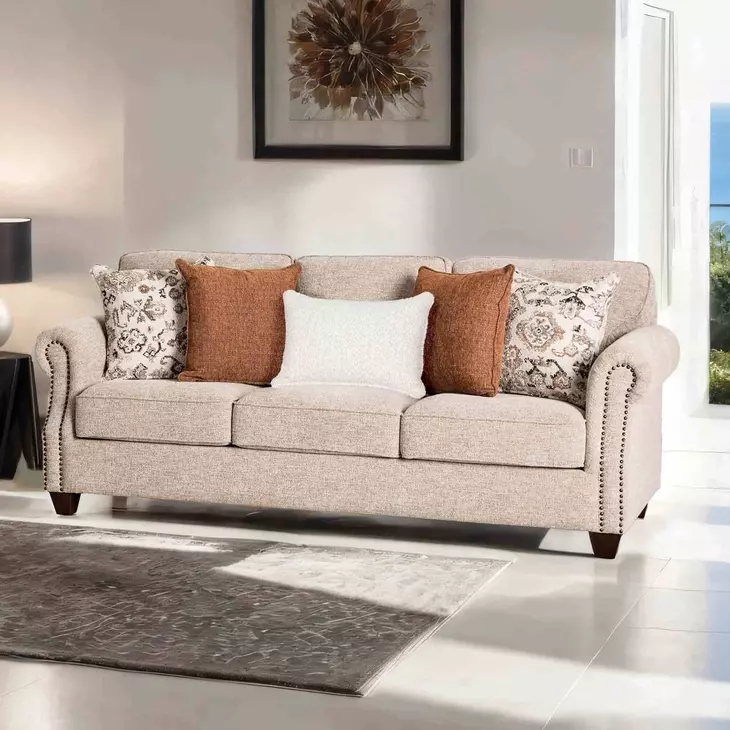 Buckhurst Taupe Living Room Set with Nailhead Trim