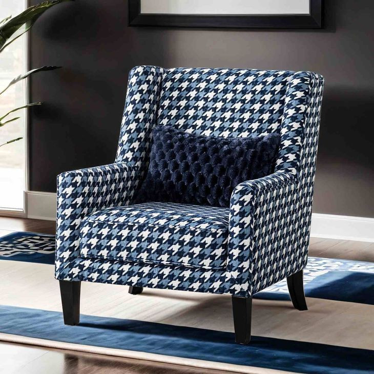 Colindale Gray and Blue Upholstered Accent Chair with Pillow