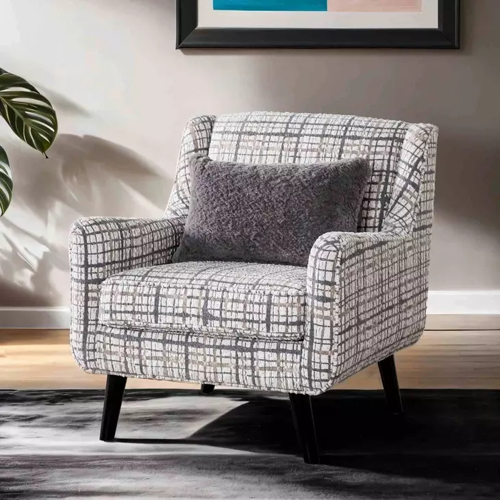 Turnham White and Black Upholstered Accent Chair with Pillow