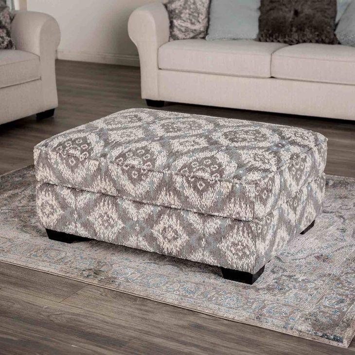 Queensbury White Upholstered Rectangular Ottoman