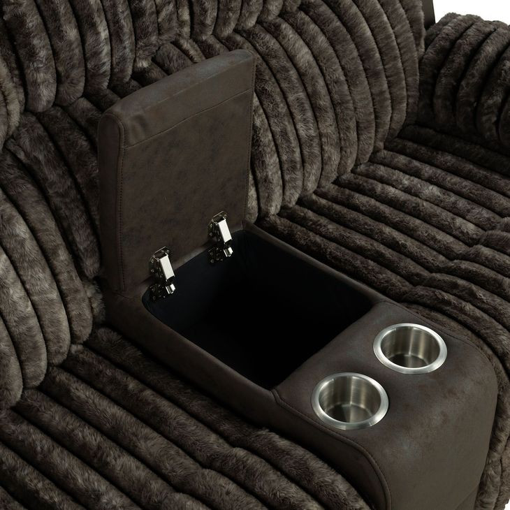 Dionysus Brown Glider Reclining Loveseat with USB Charging and LED