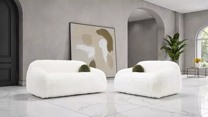 Darwen White Living Room Set with Pillow
