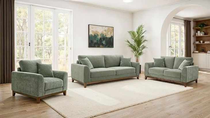 Watton Olive Green Living Room Set with Pillows