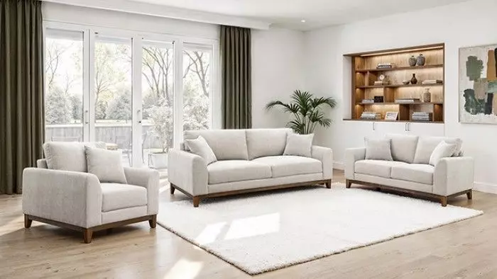 Watton Light Gray Living Room Set with Pillows
