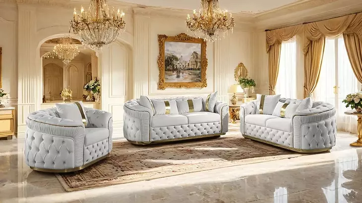 Adelpha Beige Living Room Set with Pillows