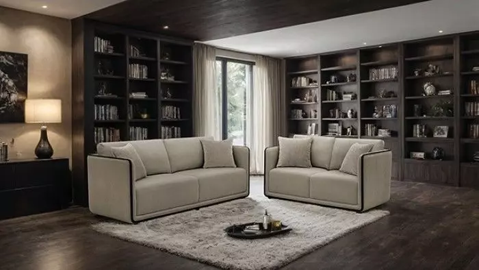 Benilde Taupe Living Room Set with Pillows