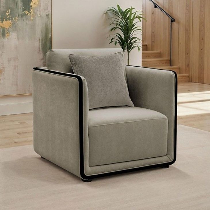 Benilde Taupe Upholstered Lounge Chair with Pillow